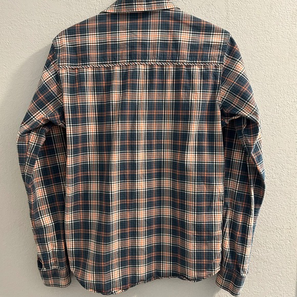 Cinch Men Modern Fit Plaid Long Sleeve Cotton Button Down Shirt XS Orange Blue - Picture 3 of 7